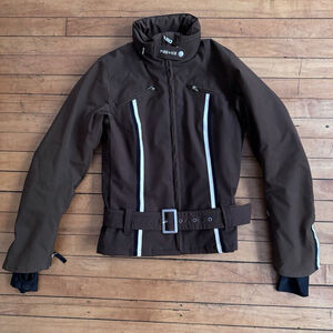 Fire + Ice Brown Coat Bonger Brown White Stripe Belter Ski snow Jacket Full Zip
